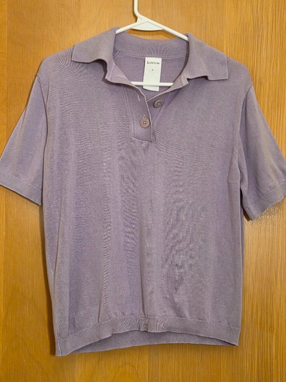 Kowtow Short Sleeve Knit Polo Shirt Womens S Lavender Purple 100% Organic Cotton